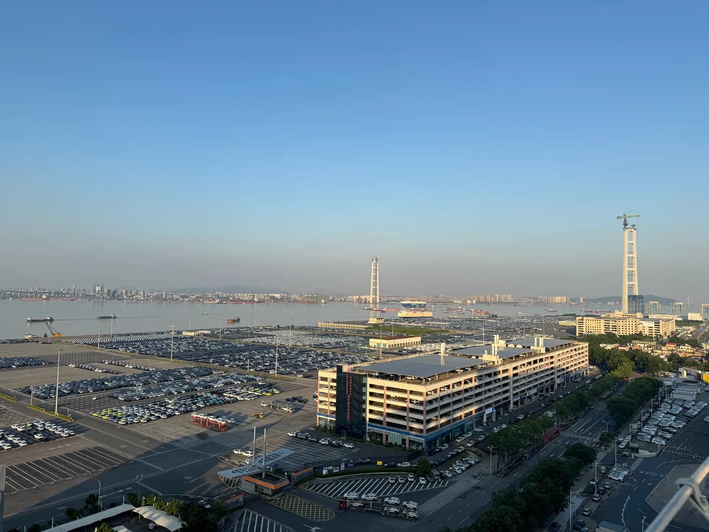 Vehicle storage areas and surrounding port facilities